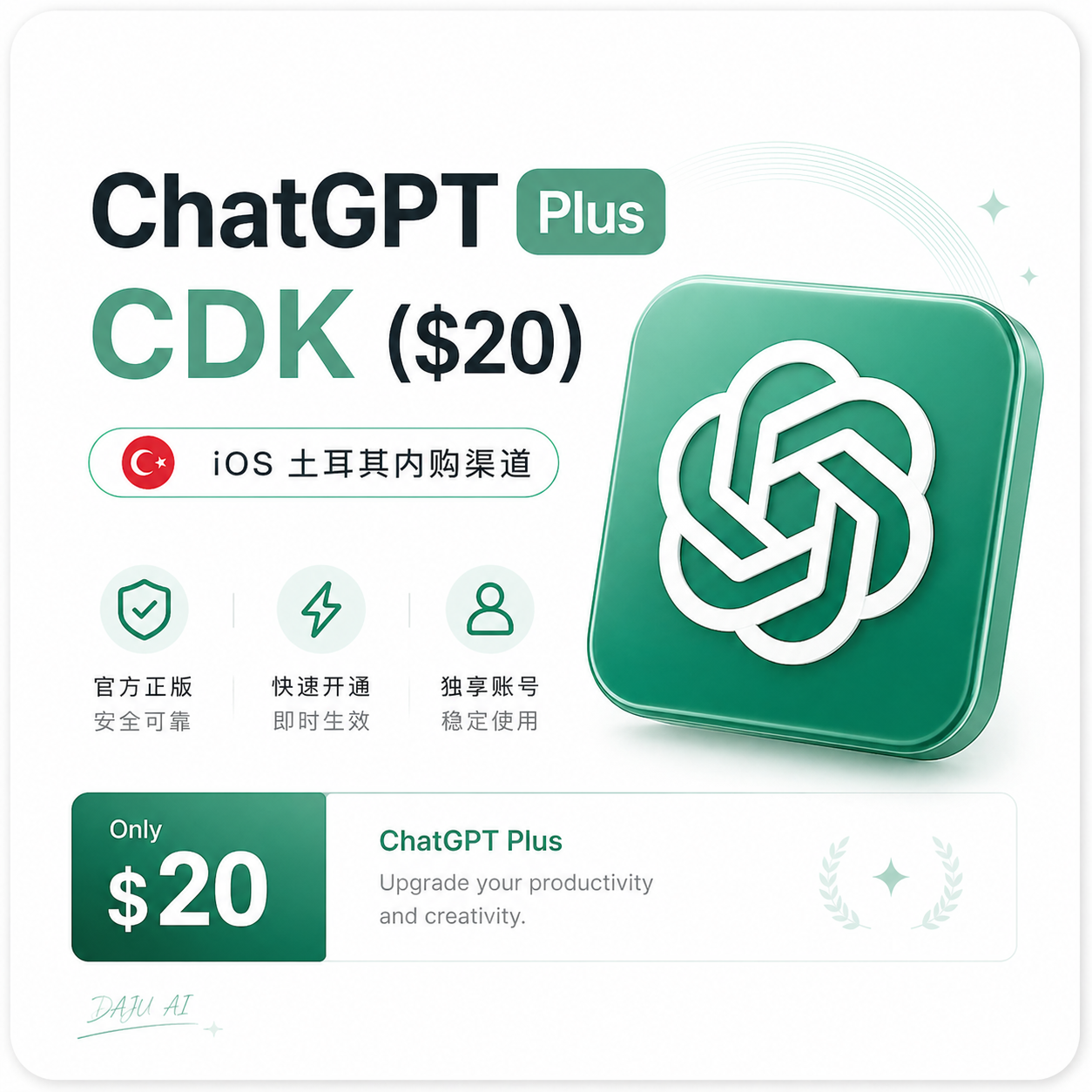 IOS土耳其内购-ChatGPT Plus CDK ($20)